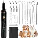 12-in-1 Dog Tooth Brushing Kit - Ultrasonic Tartar Plaque Remover Tool for Teeth with LED Light, Dog Sonic Tooth Cleaner with Dental Tools Scaler Scraper for Dog Teeth Cleaning, USB Charge (Black)