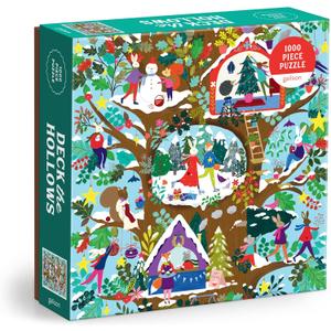 Galison Deck The Hollows Puzzle – 1000 Piece Holiday Puzzle with Illustrated Tree Scenes, 20 inches by 27 inches