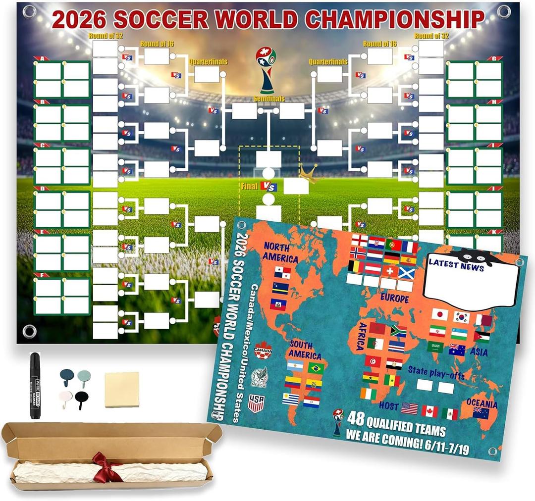 3 x World Cup 2026 Schedule Poster&Final Round 48-Team Collection Showcase,2-in-1 Double-Sided Functional Poster Football Merchandise Decorations,Soccer Match Decor Wall Chart,Great Gifts for Soccer Fans (30.3"L x 21.3"W), 24"L x 24"W
