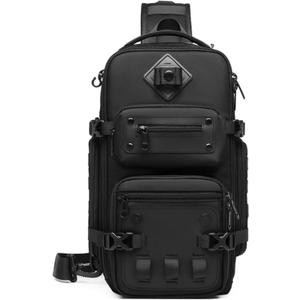 OZUKO Sling Bag for Men, Large Capacity Crossbody Chest Pack, Water-Resistant Tactical Shoulder Backpack with Tripod Holder for Travel, Hiking, Photography(Black)