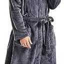 FashGudim Mens Hooded Robe Plush Shawl Collar Kimono Bathrobe Soft Warm Flannel Fleece Spa Robes House Coat Pajamas ,S/M