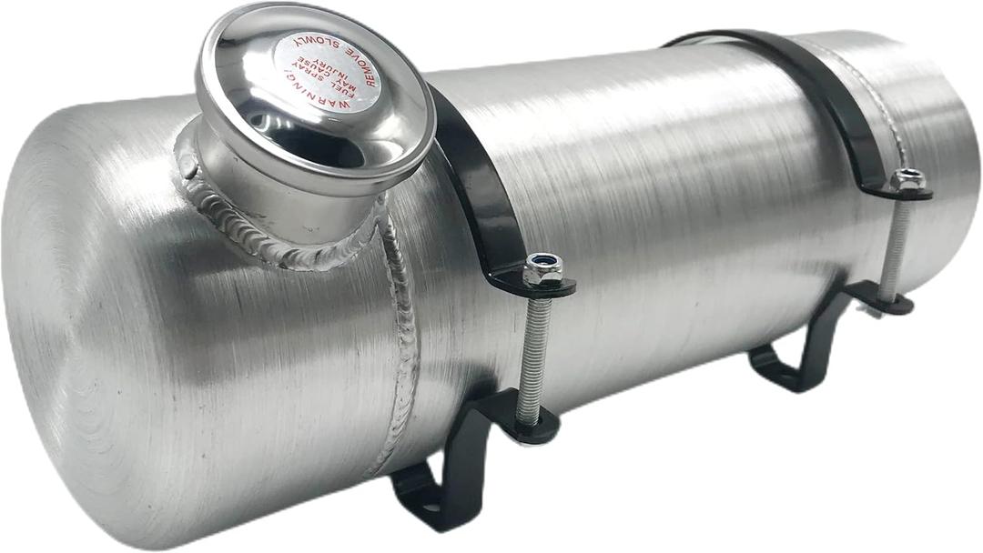 Yilann 2 Gallons Spun Aluminum Fuel Gas Tank 6" x 18" End Fill 1/4 NPT Outlet, For Lawn Mower，Go Kart, Mini Bike, Mini Excavator