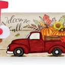 Texupday Welcome Fall Red Truck Sunflower Pumpkin Harvest Mailbox Cover with Magnetic Strip Autumn Thanksgiving Mailbox Wraps Post Letter Box Cover Standard Size 21" X 18" Garden Outdoor Yard Decor