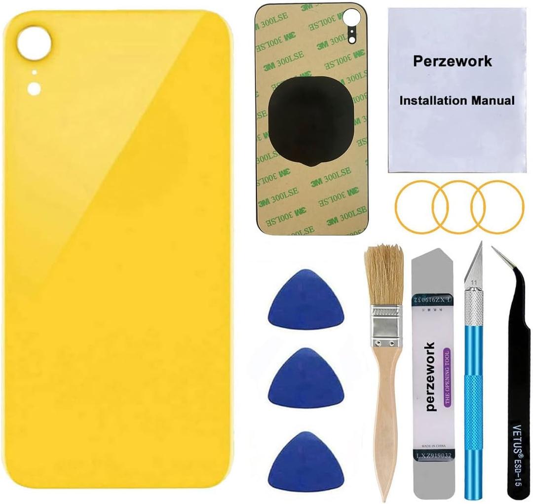OEM Rear Back Glass Replacement for iPhone XR 6.1 inches with Reparing Toolkit and Pre-Installed Adhesive (Yellow)