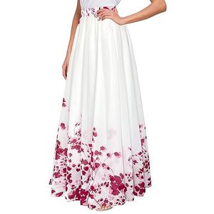 Afibi Women Floral Long Skirts Chiffon Summer Beach High Waisted Maxi Skirts Burgundy 2XL