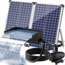 POPOSOAP 70W Solar Water Pump with Pond Waterfall Kit, 304 Stainless Steel Pond Waterfall Spillway, Pond Spillway with 9.8FT Corrugated Tubing for Garden Water Features-P5703
