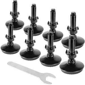 M10 Adjustable Leveling Feet with 4-Pronged T Nut, Rubber Leg Levelers Heavy Duty Furniture Levelers with 2" Thread Length for Cabinet Table Chair Raiser - Black, 8Pcs (M10 x 50mm)