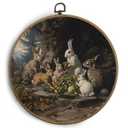 KTYHD Vintage Bunny Round Wall Art Decor, Cottagecore Rabbit Family Canvas Wall Art, Retro Farmhouse Rabbit Decor For Home Bedroom Living Room, Bunny Gifts For Lovers