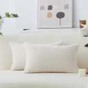 Home Brilliant Rectangle Throw Pillow Covers 12x20 Set of 2 Solid Striped Velvet Oblong Throw Pillow Case for Valentines Couch Chair Baby Toddler Lumbar Pillow, 12 x 20 inch, Cream Cheese