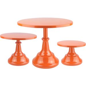 3 Piece Orange Cake Stands Set Metal Cupcake Pedestal Table Dessert Display Stand with Tall Base Decoration Serving Platter for Baby Shower Wedding Birthday Parties Celebration