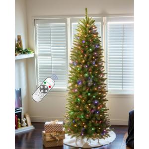 6FT Pre-lit Pencil Christmas Tree Spruce with Remote Control, 250 Warm White Multi-Color Lights, Artificial Hinged/Slim/Skinny/Feel Real/Realistic for Home, Holiday Decoration Dual Color LED 6 Feet (Green)