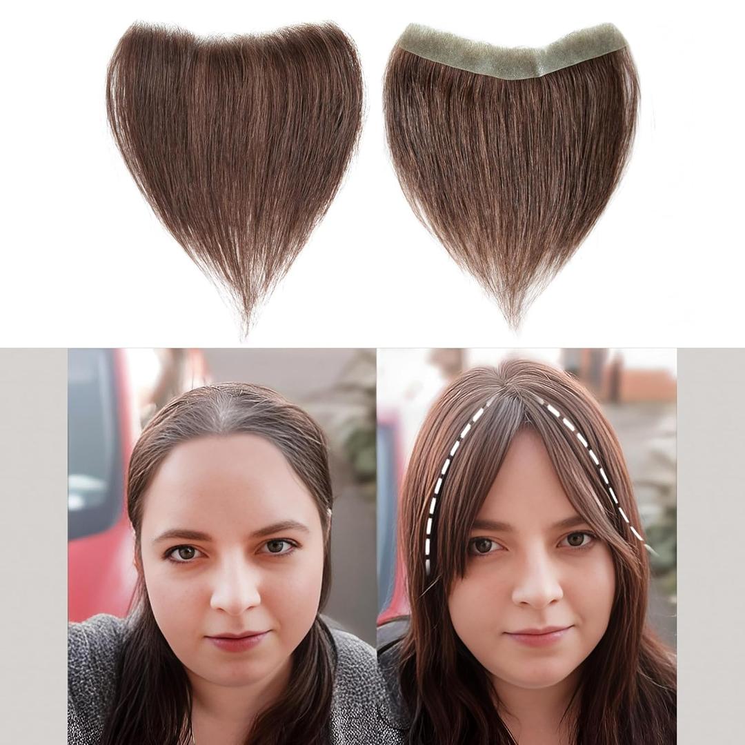 Frontal Hairpiece for Women Medium Brown Hair Extension Hairline Loss Straight Tape in Human Hair Toppers Replacement Toupee (0.78"x6.3", 6", Medium Brown)