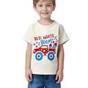 Kids Toddler Boys Girls 4th of July T-Shirt Red White and Boom Firework Monster Truck Patriotic Short Sleeve Top(1-2T,Beige Monster Truck)