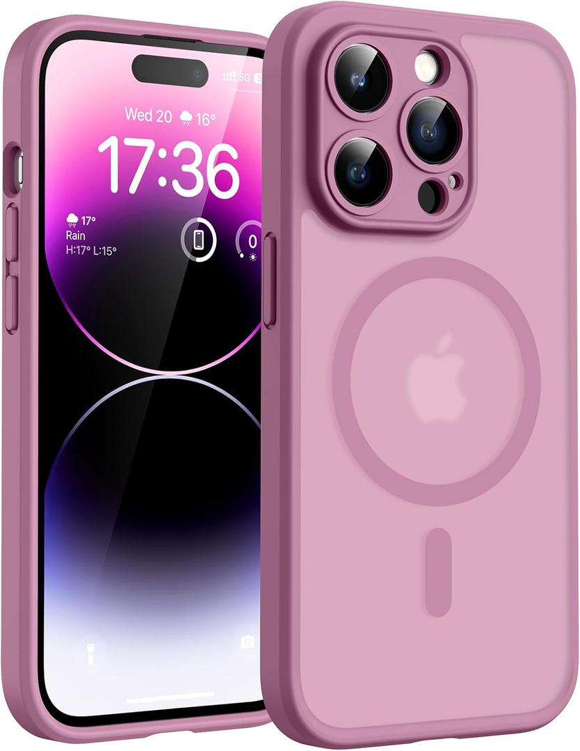 TOCOL Magnetic for iPhone 14 Pro Max Case, Upgraded Full Camera Protection, Compatible with Magsafe, Drop Protection, Translucent Matte Back Phone Cover 6.7 inch（Lilac Purple）