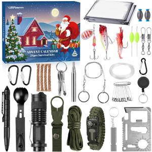 Survival Kit Advent Calendar 2025, 24 Days Christmas Countdown Calendar Emergency Survival Tool for Men Teen Adult, Survival Gear Xmas Surprise Gifts for Outdoor Camping Fishing Hunting Adventure