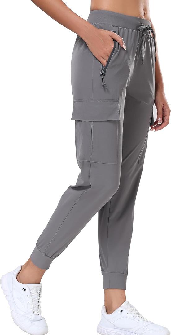 Oalka Women's Cargo Hiking Pants Lightweight Travel Pockets Joggers Quick Dry, Medium