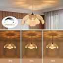 Boho 20 Inch Plug in Chandeliers Rattan Hanging Lights Flower Pendant Light with On/Off Switch 15ft Hemp Rope Cord Handwoven Lampshade Bedroom Flower Hanging Lamp Fixture