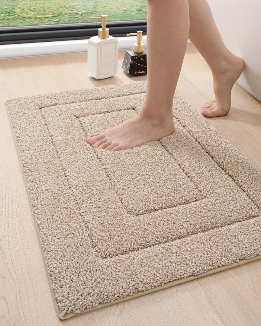 DEXI Bathroom Rug 32x20, Non Slip Washable Bath Mat for Shower Floor, Absorbent Soft Bathmat with Rubber Backing, Quick Dry Microfiber Carpet, Beige (1'8" x 2'8" (Rectangular))