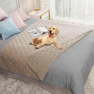 Ameritex Waterproof Blanket Reversible Dog Bed Cover Pet Blanket for Furniture Bed Couch Sofa (52x82 Inch (Pack of 1), Beige)