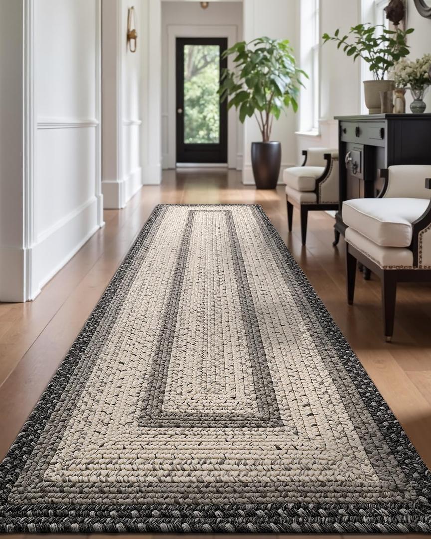 LUMI 3x7 Runner Rug Non Slip for Hallway, Natural Rustic Carpet No Shedding, Farmhouse Braided Area Mat Indoor High Traffic for Living Room, Entryway, Kitchen, Laundry
