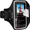 Running Phone Holder, Arm Band for Running for iPhone & Samsung Galaxy, Cell Phone Armband Holder for Walking, Gym, Workout, Men, Women, w/Adjustable Strap & Zipper Pocket (Black-L)