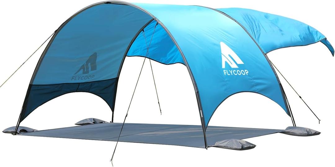 2026 Upgraded Beach Umbrella Canopy with UPF 50+ UV Protection Portable Beach Tent for Sun, 360 Ventilation, 4 Sandbags, Dual Pockets, Stakes & Ropes (90.5 * 59 * 53"+75 * 75" Sail)