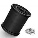 Black Vinyl Coated Wire Rope 1/16", 100FT 304 Stainless Steel Cable with 30PCS Aluminum Crimping Loop Sleeves for String Light Cable, Clotheslines, Trellis and Light Picuture Hanging