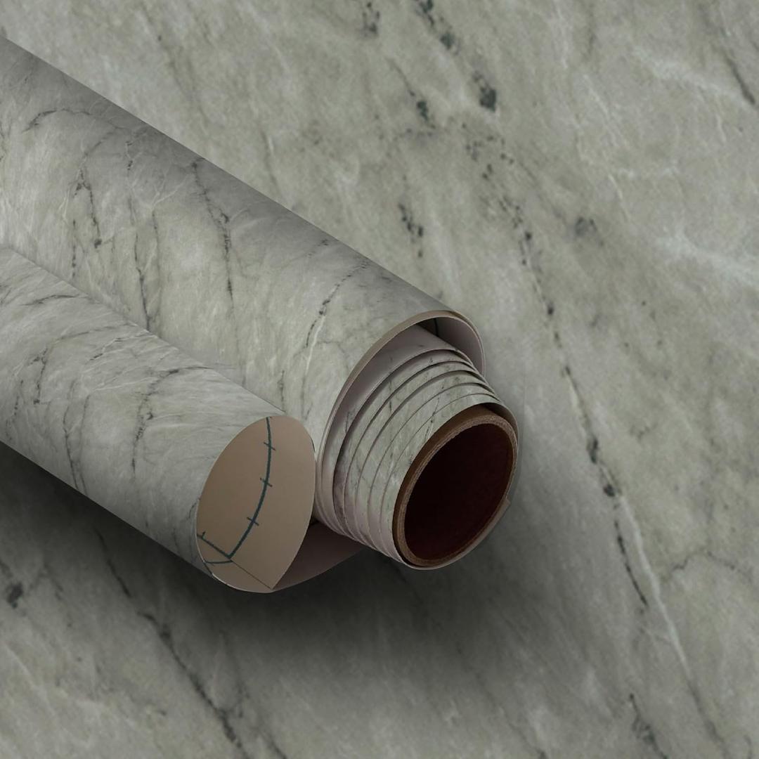 Very Berry Sticker Marble Contact Paper (Gray Matte, 24" x 78", 1 Pack) Premium Peel and Stick Wallpaper for Countertop, Bathroom Vanities & Cabinets, Renter Friendly, Waterproof Vinyl