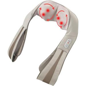 Homedics Shiatsu Deluxe Neck & Shoulder Massager with Heat, 3 Speeds, Changes Direction, Muscle Kneading for Back, & Legs, Portable, Convenient Straps, Thera-P, Beige