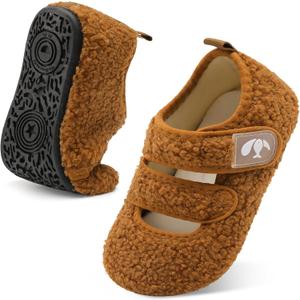 FEETCITY Toddler House Slippers - Boys & Girls Winter Kids Indoor Home Shoes - Warm Socks (Brown), Size 22-23