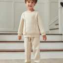 Arshiner Boys Long Sleeve Fleece Sweatshirt and Pants Set 2 Piece Fall Winter Clothes Toddler to Little Kid 2-8 Years (Beige)