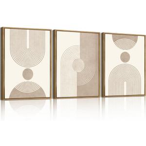 BINCUE Neutral Abstract Wall Art Boho Geometric Wall Decor Mid Century Modern Artwork for Living Room Bedroom Office 12" Lx16 W Set of 3