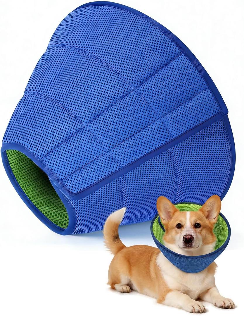 Dog Cone Collar Alternative,Comfortable Cones for Medium Large Dogs to Stop Licking After Surgery,Adjustable Comfy Cones, Comfortable Fabric Elizabethan Collars (Green Blue, S)
