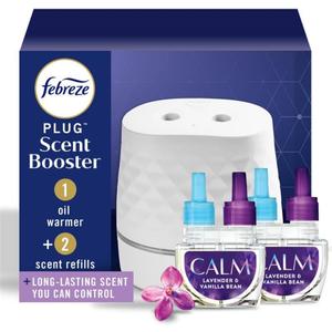 Febreze Plug Scent Booster Starter Kit, Oil Diffuser, Air Freshener Plug in, Continuous Scent Device + 2 Downy Calm Refills Febreze Plug Scent Booster Starter Kit, Oil Diffuser, Air Freshener Plug in, Continuous Scent Device + 2 Downy Calm Refills