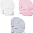 HAPIU Baby No Scratch Mittens Stay On, 100% Cotton Breathable, Adjustable Infant Gloves for Boys Girls, Newborn - 12 M (Full Blush&cloud&gray Heather)