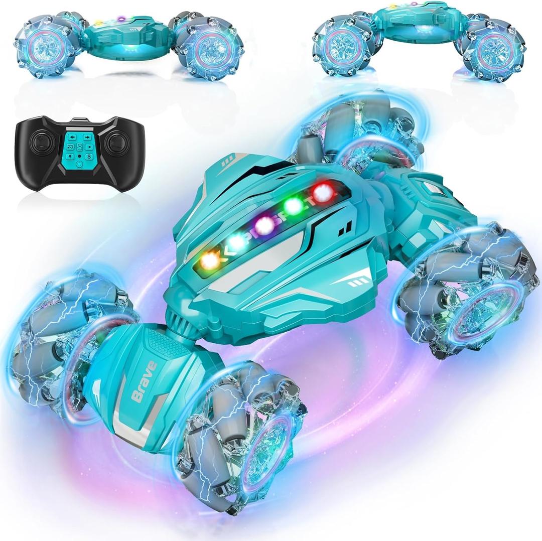 Gesture Sensing RC Stunt Car, Boys Toys Age 6-12, 4WD Hand Controlled Remote Control Car with Light & Music, 360Rotation Christmas Birthday Gift for Boys Girls Age 6 7 8 9 10 11+(Lagon Blue)