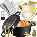 Cast Iron Dutch Oven for Bread Baking - Sourdough Starter Kit with Dutch Oven, Mitts, Banneton, Bread Sling & Baking Supplies, 5QT Pot with Lid for Sourdough Baking, Frying, Braising & Camping