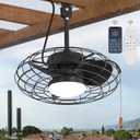 ZMISHIBO Outdoor Ceiling Fans with Light for Patios,Waterproof Gazebo Fan with Remote Control Smart App,3CCT Dimmable,Plug in Caged Ceiling Fan with Pull Chain for Porch Pergola,Black