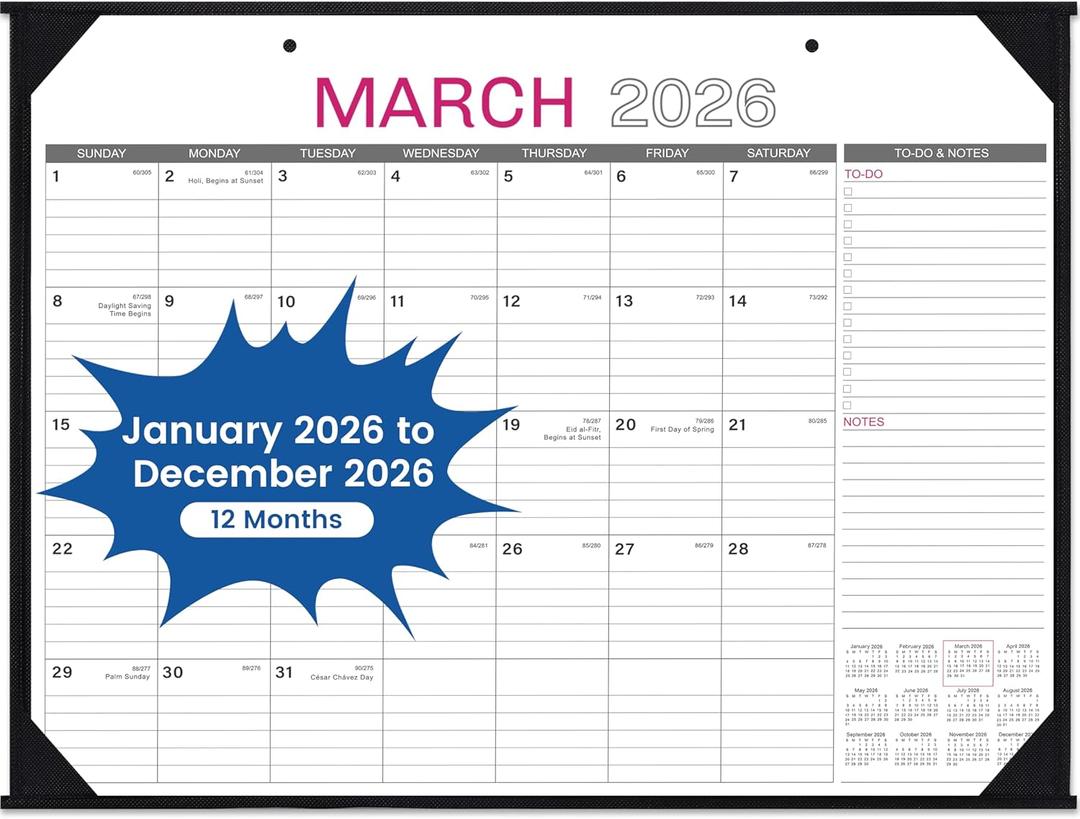 2026 Desk Calendar - Large Desk Calendar 2026, Jan. 2026  Dec. 2026, 22" x 17", Office Supplies, Corner Protector, Ruled Blocks, 2-in-1