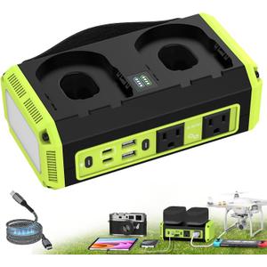 350W Pure Sine Wave Power Inverter Compatible with Ryobi 18V Battery, DC 18V to AC 120V Inverter, 7A Fast Charger & 2 AC Outlet, 2 USB Ports & 2 Type-C Ports, 600LM LED Work Light (No Battery)
