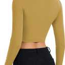 Womens Long Sleeve Crop Tops Lightweight Mock Neck Base Layer Shirts (Yellow, M)