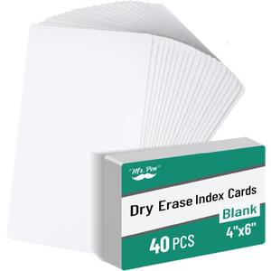 Mr. Pen- Dry Erase Index Cards, 4" x 6", 40 pcs, White, Large, Laminated on One Side, Whiteboard Cards for School, Work, Housework, Erasable Flashcards