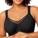 LetsJoli Minimizer Bras for Women Full Coverage Plus Size Comfort T Shirt Unlined Bra with Underwire for Heavy Breast (Black, XL)