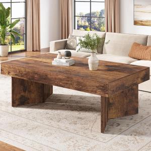 LVB 47" Rectangle Coffee Table, Rustic Brown Wood Grain Living Room Table