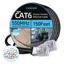 XANHAM Cat6 Shielded Outdoor Ethernet Cable 150 Feet Waterproof and UV Resistant Direct Burial Jacket 23AWG Solid Copper Cat 6 FTP Network Cable, for POE and Internet Cabling Application