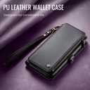 Defencase Compatible with iPhone SE 2020 2022 Case Wallet with RFID Blocking Card Holder for Women Men, Soft PU Leather Magnetic Snap Flip Zipper Strap Wallet Phone Case Fit for iPhone SE/7/8, Black