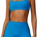 QBGJTD Two Piece Workout Sets For Women Sports Bra Matching High Waist Scrunch Butt Shorts Gym Yoga Athletic Clothes Medium, Blue 