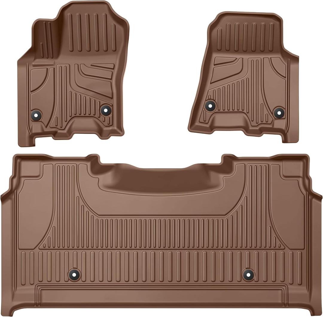 Floor Mats Fit for Dodge Ram 1500/1500 RHO Crew Cab 2025 2026, Brown | Bucket Seats, Not Fit Quad Cab/Bench Seats, TPE All Weather Mat Custom Fit Precise Coverage, The Car With Storage Need to Cut