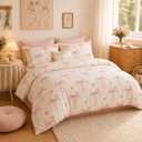 Pink Bow Comforter Set Queen Size - 3 Pieces Pink White Heart Comforter Bedding Sets Reversible Pattern,Queen Bed in a Bag for Girls Comforter and 2 Pillowcases