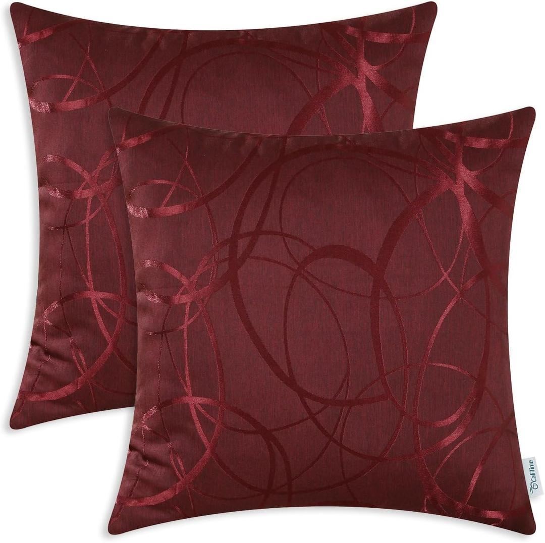 CaliTime Throw Pillow Covers Pack of 2 Modern Shining & Dull Contrast Circles Rings Accent Geometric Cushion Cases Shells for Couch Sofa Home Decor 18 X 18 Inches Burgundy